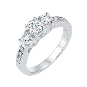 14KT White Gold & Diamond Classic Book 3 Stone Fashion Ring  - 1 ctw