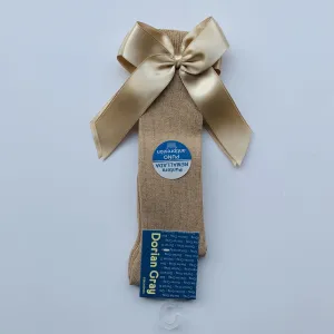 DORIAN GRAY - Ribbed Knee High Bow Sock - Camel