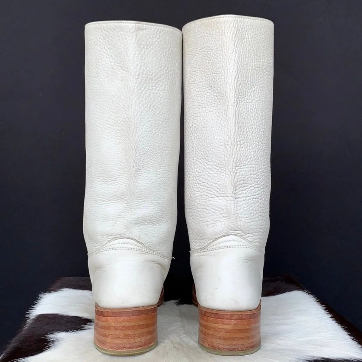 FRYE Campus 14L White Leather Tall Western Motorcycle Boots
