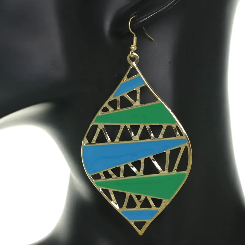 Green Blue Two Tone Leaf Shaped Earrings