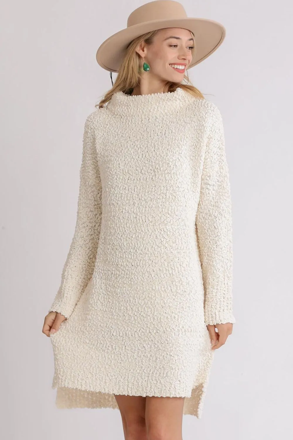 Hazel Blues® | Umgee High Low Long Sleeve Boucle Sweater Dress