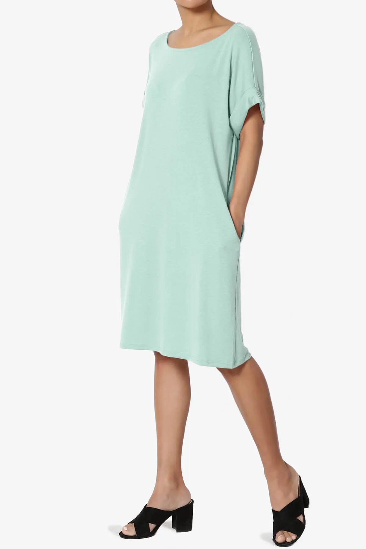 Janie Rolled Short Sleeve Round Neck Dress