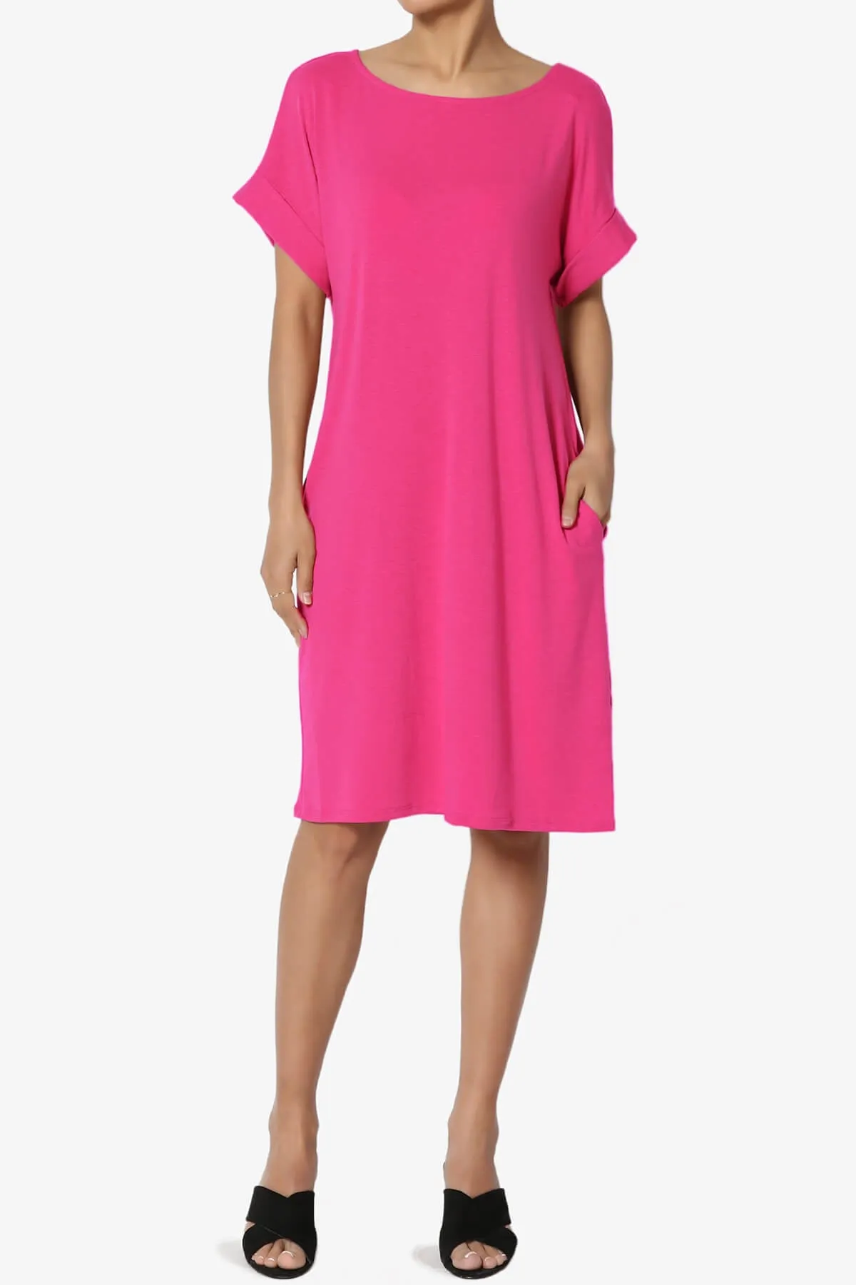 Janie Rolled Short Sleeve Round Neck Dress