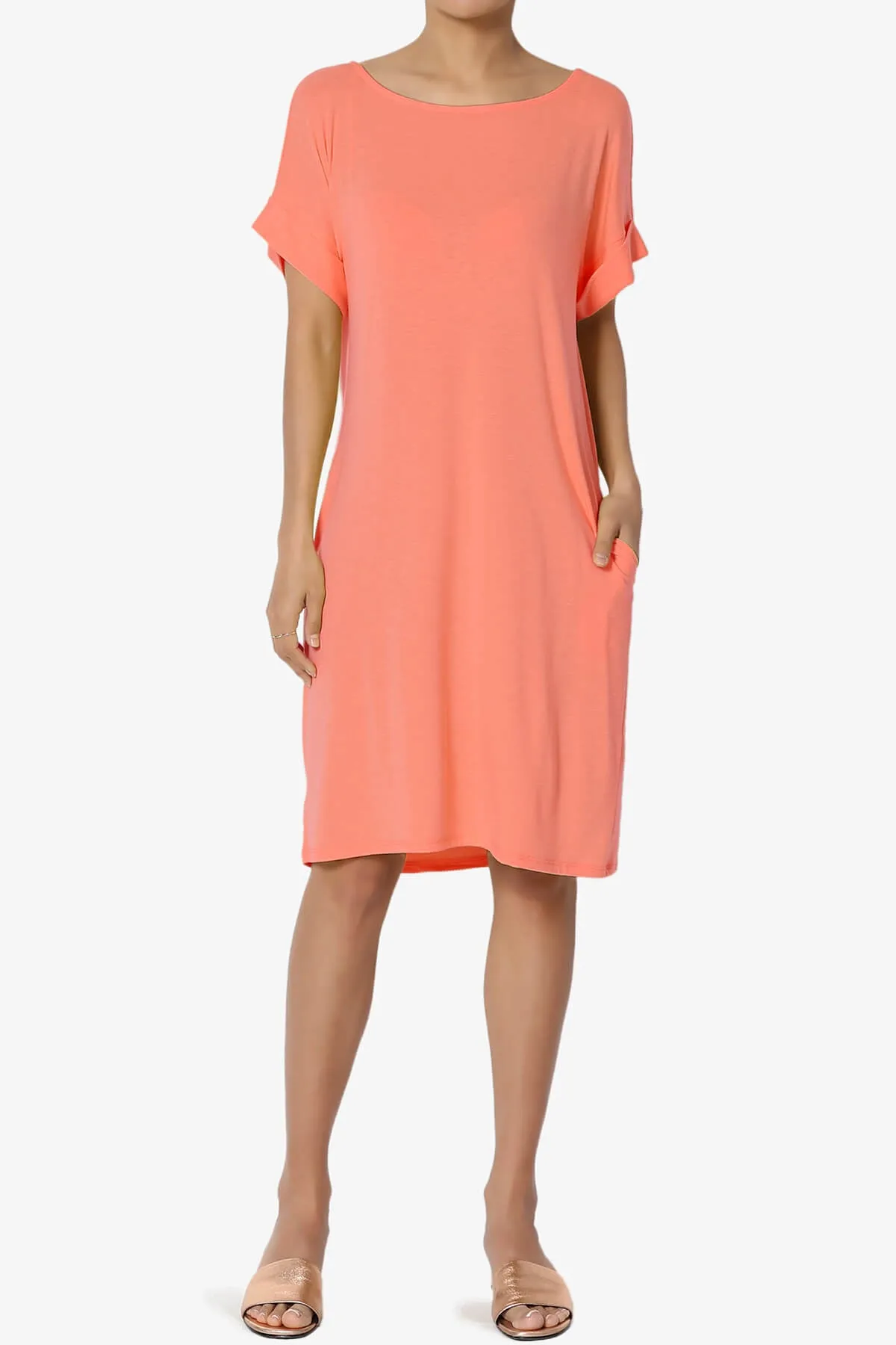 Janie Rolled Short Sleeve Round Neck Dress