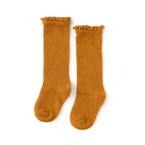 Little Stocking Co Lace Top Knee High Socks - Mustard