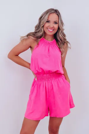 Mandi Mineral Wash Pocketed Romper - Pink