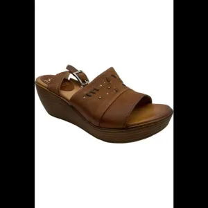 Miz Mooz Leather Wedge Sandals Striking Brandy - Medium