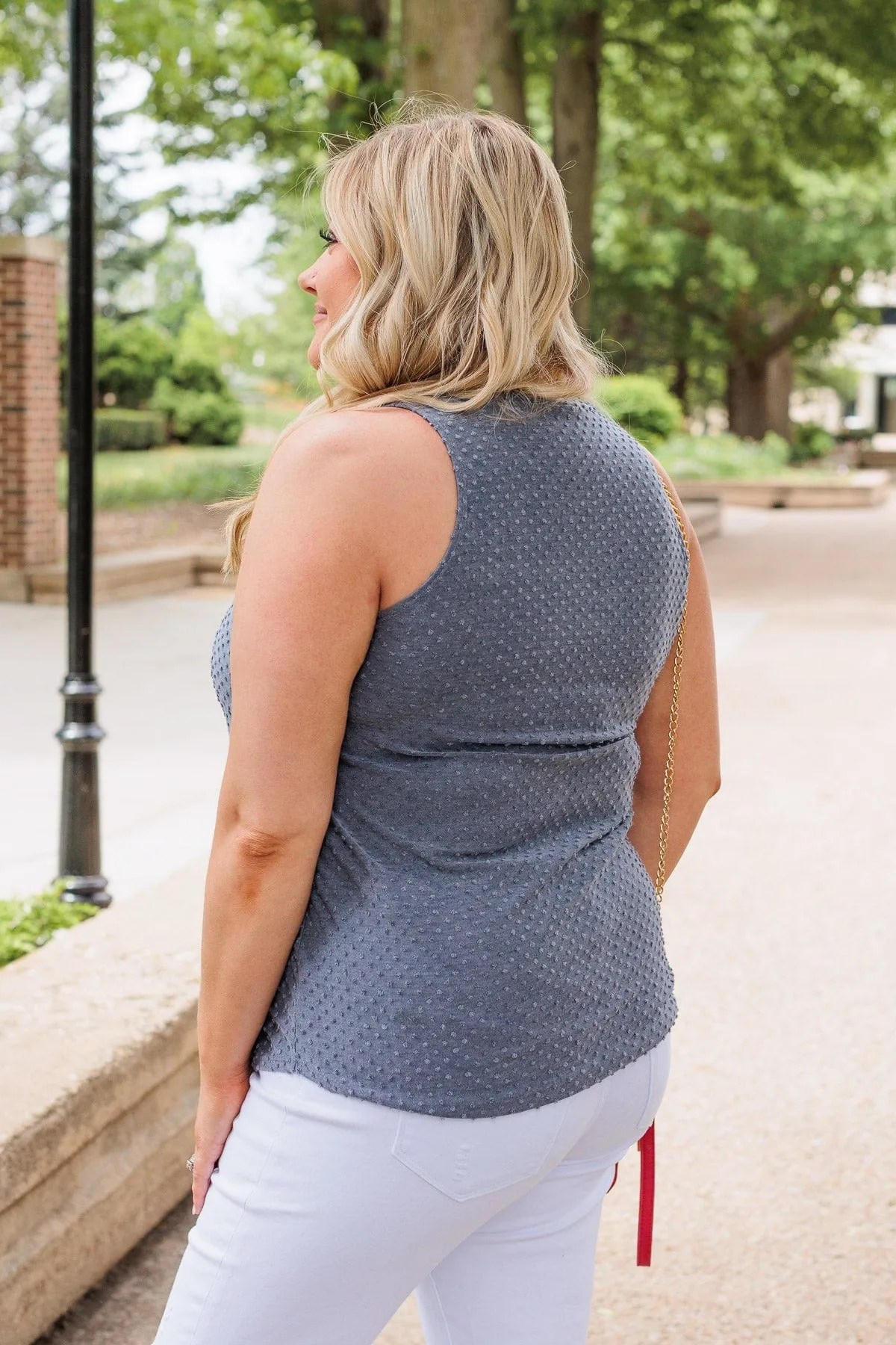 Owns My Heart V-Neck Tank Top- Denim