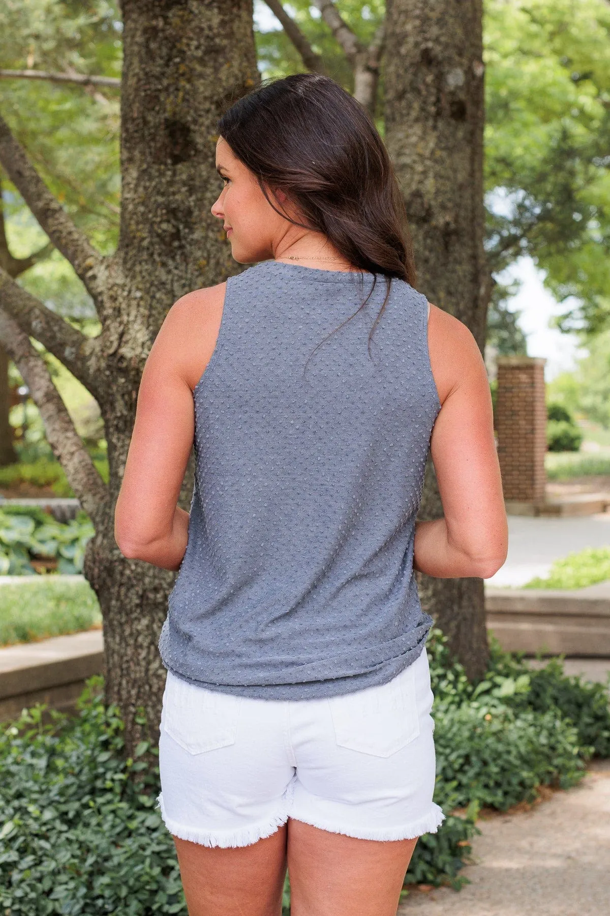 Owns My Heart V-Neck Tank Top- Denim