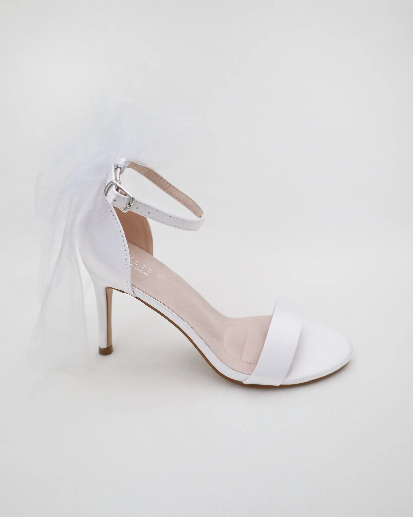 Satin High Heel Wedding Sandals with Tulle Back Bow
