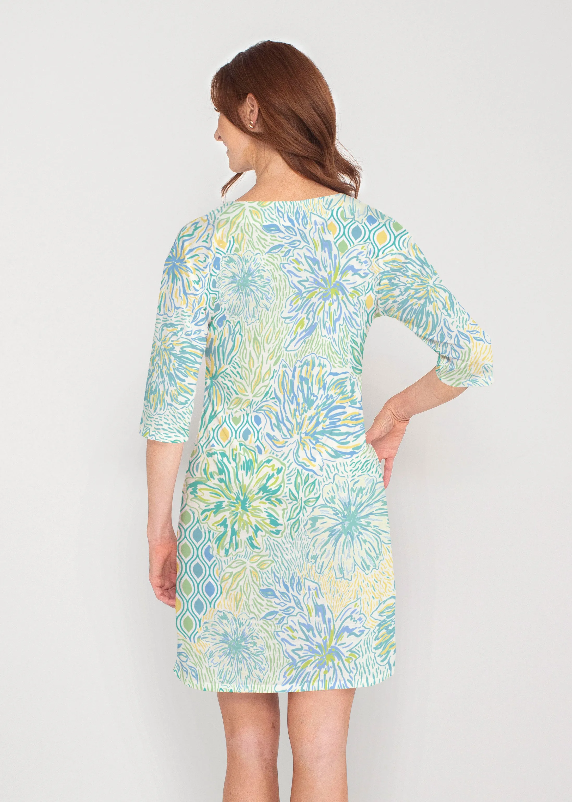 Summer Vibes (8069) ~ Drop Shoulder 3/4 Sleeve V-Neck Dress