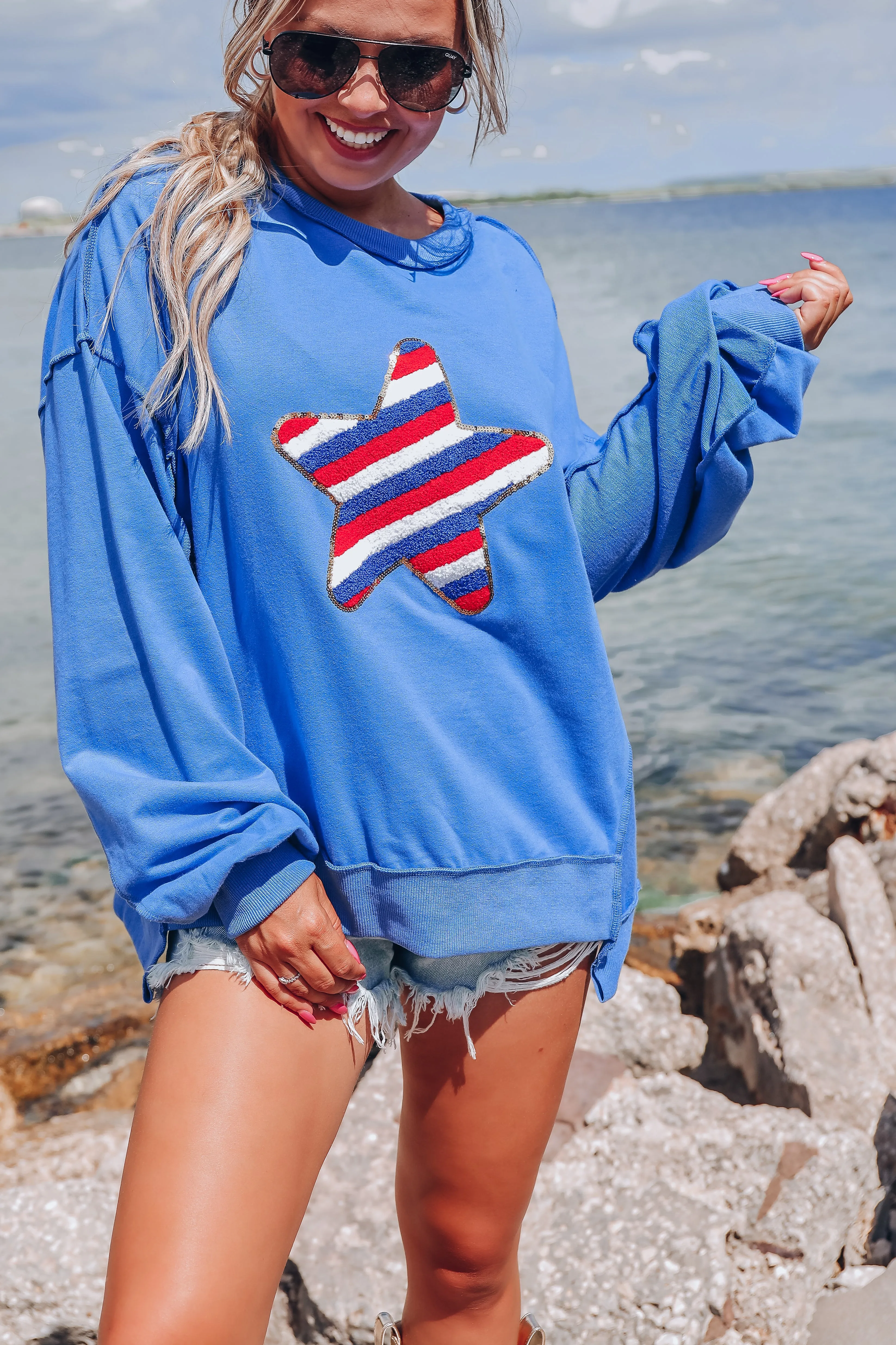 U.S.A. Striped Patch Sweatshirt - Blue