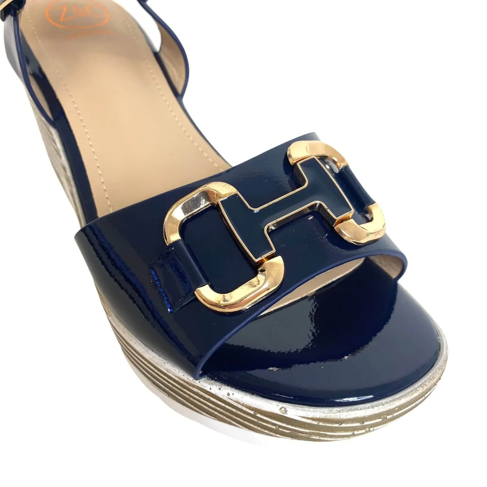 Zanni & Co Navy Patent Wedge Sandals